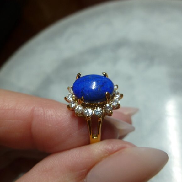 18K EP Gold Lapis Lazuli Cubic Zirconia Ring Size 8 - Picture 11 of 12